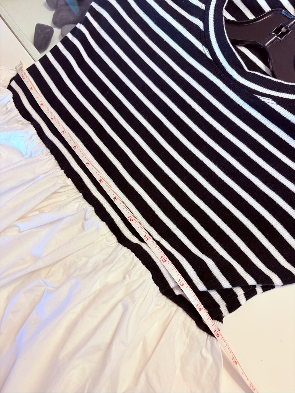 Maeve Striped Bodice Puff-Sleeve Midi Dress in White and Black - Picture 12 of 15